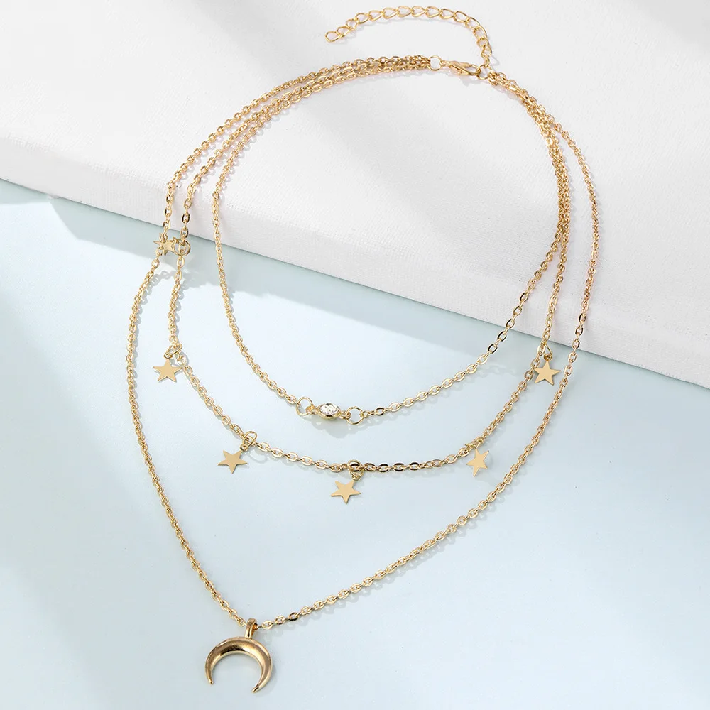 

Fashion Bohemia Star And Moon Pendant Necklace For Women Classic Charm Moon Pendant Thin Chain Necklace Elegant Women Jewelry