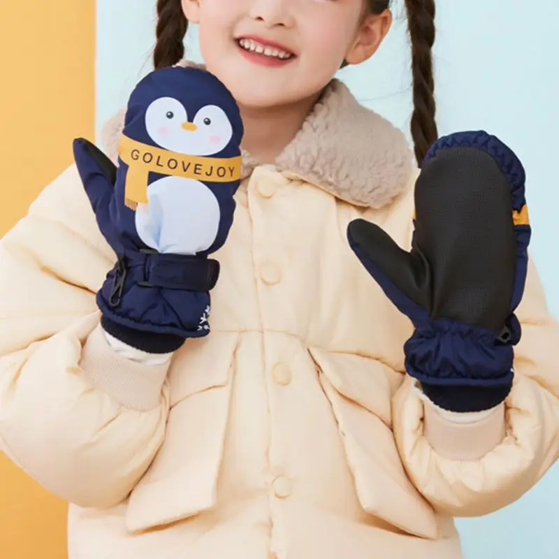 

Kids Boy Girl Cartoon Penguin Waterproof Gloves Double Layer Ribbed Cuff Adjusta