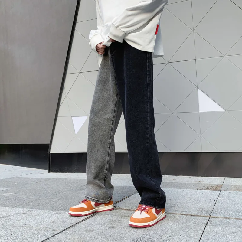 

Джинсы мужские мешковатые в стиле ретро, модные повседневные Прямые джинсы контрастных цветов, уличная одежда, свободные брюки из денима в ...