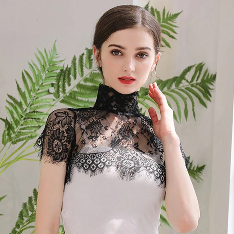 

Fashion Women Detachable Fake Collar Half Shirt Blouse Sweet Crochet Sheer Eyelash Floral Lace Wedding Dress Dickey Neck Cover