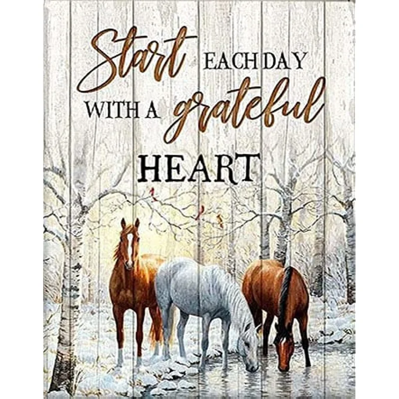 

Funny Metal Sign Stunning Horse Start Each Day with A Grateful Heart Retro Bar Pub Bathroom Wall Decoration Novelty Tin Sign