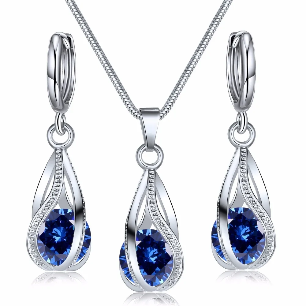 

Luxury Wedding Engagement Trendy Shiny Crystal Pendant Necklace Earrings Jewelry Set For Women Anniversary Gift Fashion Jewelry