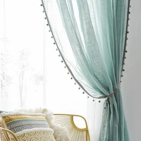 mint green beads lace cotton linen tulle curtains for living room american white window screen bedroom voile elegant drapery