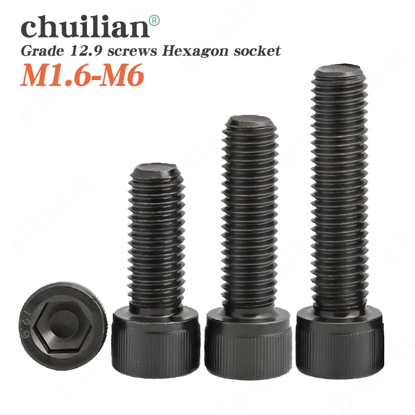 

M2 M3 M4 M5 M6 M8 Hex allen Socket Cap Head Screw Black grade 12.9 Metric Diy Screws Furniture Bolts Furniture ship car