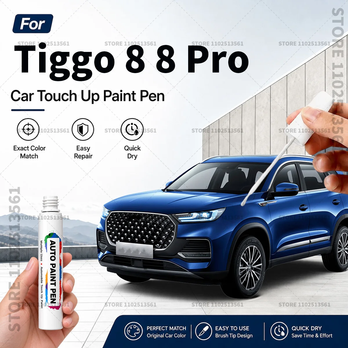 Фото Для Chery Tiggo 8 8 Pro: ручка для подкрашивания автомобильной краски, средство для устранения царапин, маркер для ремонта кузова автомобиля, водонепроницаемый инструмент для ремонта автомобильной краски. №1