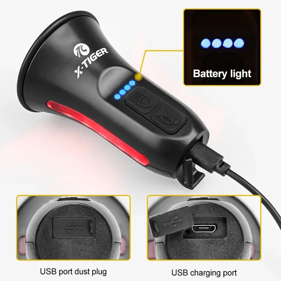 Электронный велосипедный звуковой сигнал X-TIGER. Предупреждение с подсветкой и