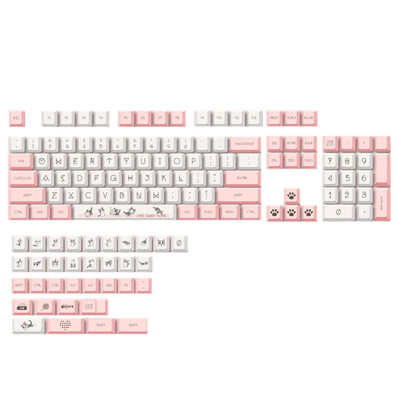 

138 Keys PBT Dye Sub Keycaps XDA Kitty For Mx Switch Mechanical Keyboard 61/63/64/68/87/96/104/108 Layout