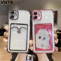 electroplated color edge clear multifunction card holder girl soft case for iphone 11 12 13 pro max x xr se 2020 cover fundas
