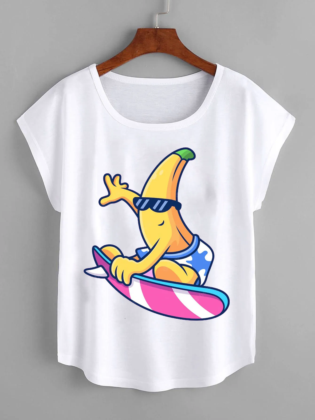 

Banana Surf Print Cool Loose Batwing Sleeve T-Shirt for Woman