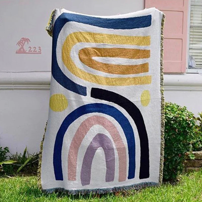 

Casual Blanket Cover For Safa Rainbow Wall Carpet Bed Towel Cotton Woven Thread Blankets Nordic Art Home Decor Mat Rugs Tasseles