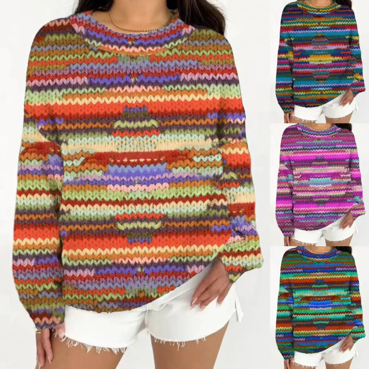 Женский свитер осенний новый повседневный свободный модный с длинными рукавами