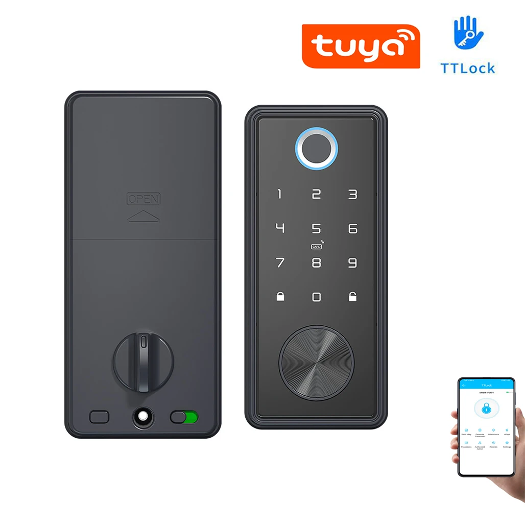 

TTLock Or Tuya APP Smart Remote Control Fingerprint Biometrics Password Card Code US Deadbolt Automatic Latch Lock