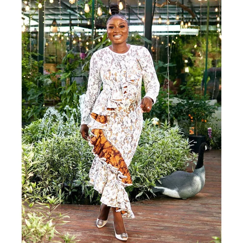 

Dress Round Neck Lace Pullover Ruffle Pack Hip Commuter Dress Print African Female Party Dresses Elegant Dress 2022