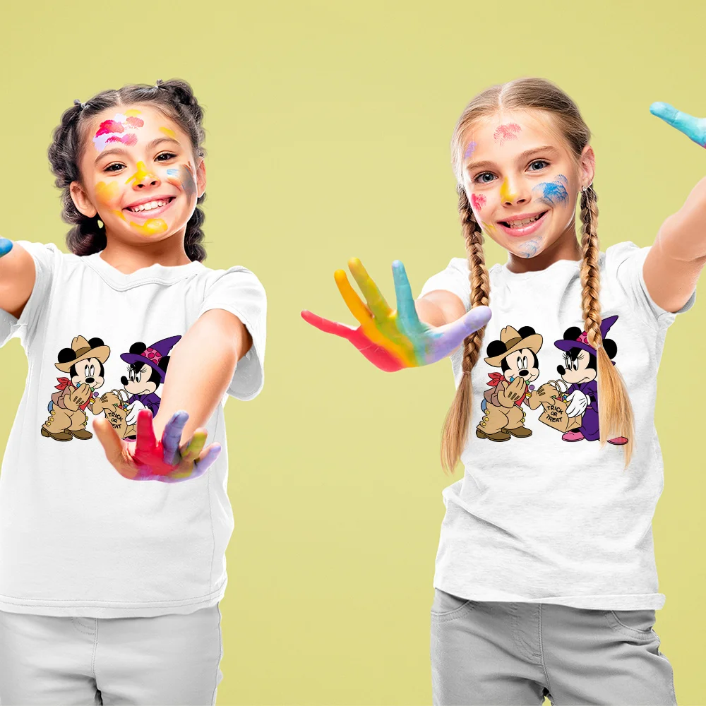 

Disney Kids Halloween T-Shirt Series Funny Mickey Minnie Trick Or Treat Series Graphic Casual Outdoor White Child T Shirt Trendy
