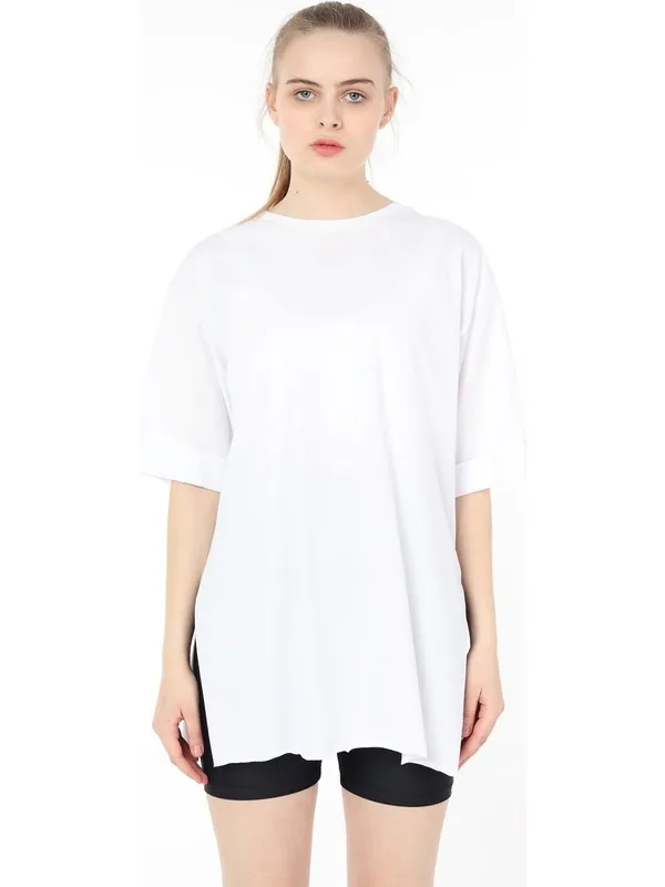 

Ds21Yb274123Beyaz Women Side Slits Sleeve Fold Oversize T-shirt T Shirt Y2K Top Nostalgic Summer Women T-Shirt anime Bluz