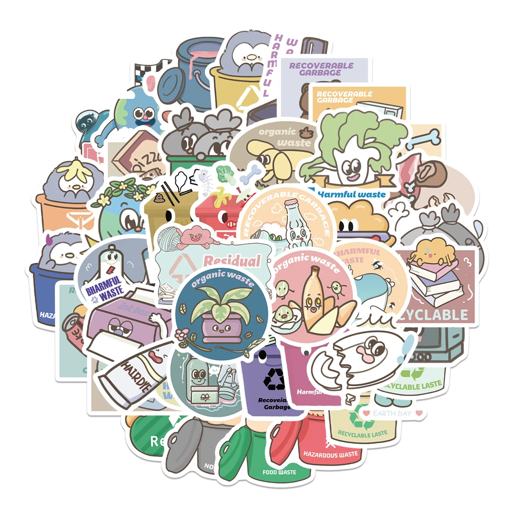 

10/30/50 Pcs of Garbage Sorting Cute Cartoon Graffiti Stickers Decorate Luggage Home Trash Can Also As Gifts For Children