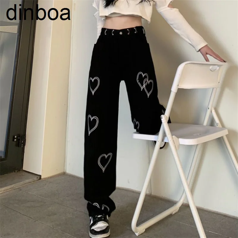 

Heart Print High Waisted Jeans Woman High Street Vintage Hip Hop Baggy Jeans Women Clothing Casual Straight Women Jeans
