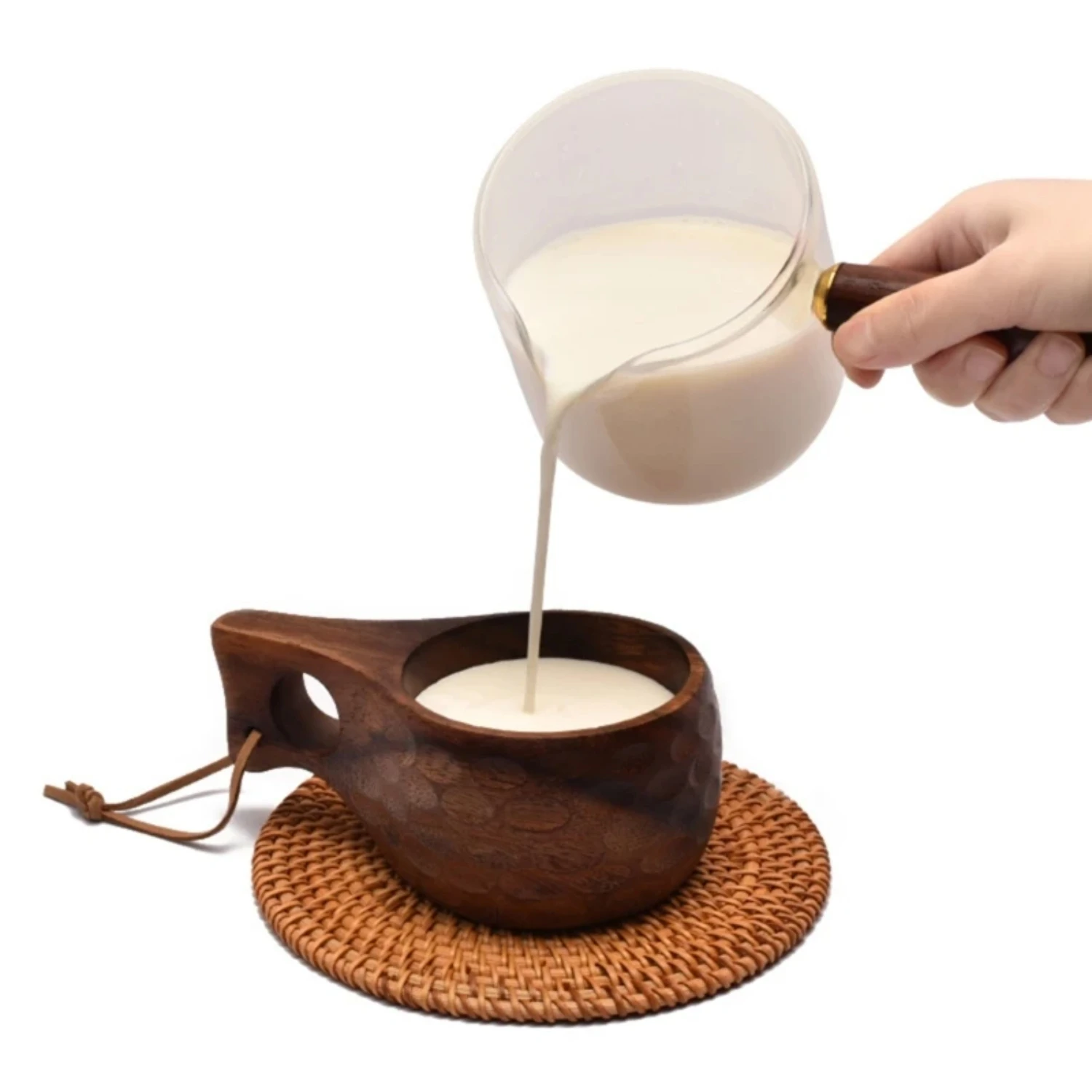 Портативная кофейная кружка Kuksa из Финляндии с ручкой дерева акации и веревочным