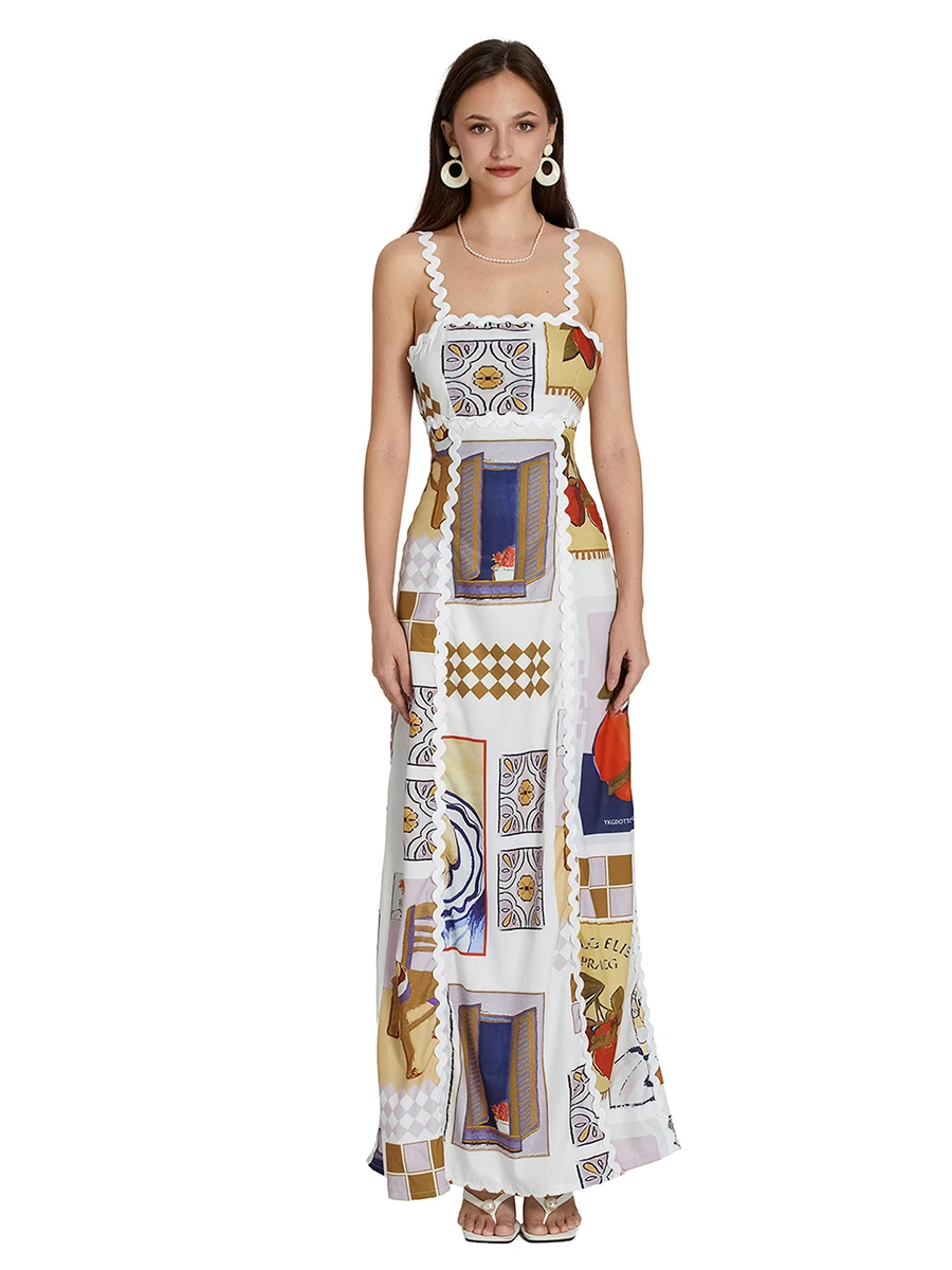 Женское длинное платье с принтом Ric Rac летнее Повседневное платье-трапеция без