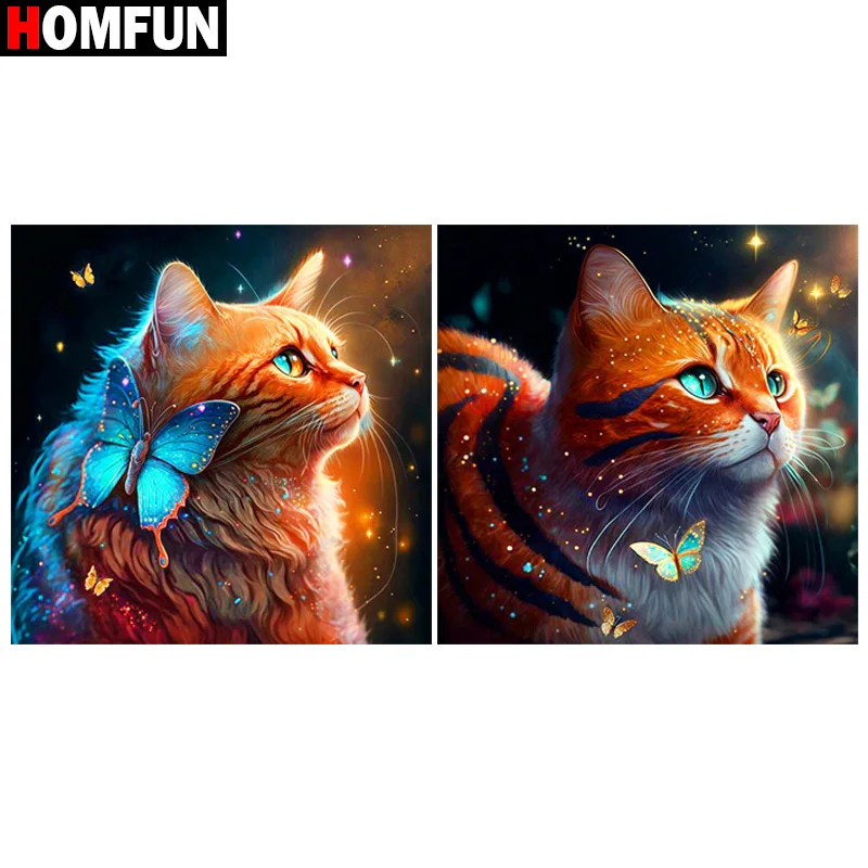 

Алмазная 5D картина HOMFUN «сделай сам», полноразмерная вышивка крестиком, «мультяшная кошка», Бабочка, домашний декор, подарок
