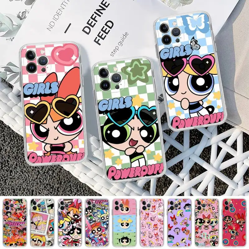 

Cartoon The-P-PowerpuffS-G-Girls Phone Case For iPhone 14 11 12 13 Mini Pro XS Max 6 7 8 Plus X XR SE 2020 Funda