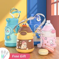 316 stainless steel insulation cup portable straw thermos cute water bottle for girls cartoon vacuum flasks kawaii kids tumbler