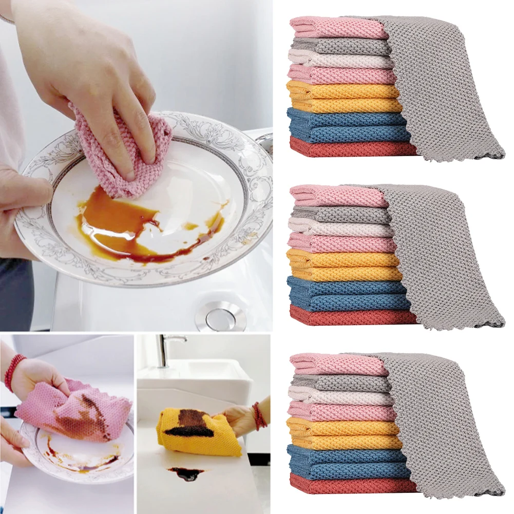 

Absorbent Microfiber Kitchen Dish Cloth Non-stick Oil Household Cleaning Cloth Wiping Towel Home Kichen Tool 1/4Pcs