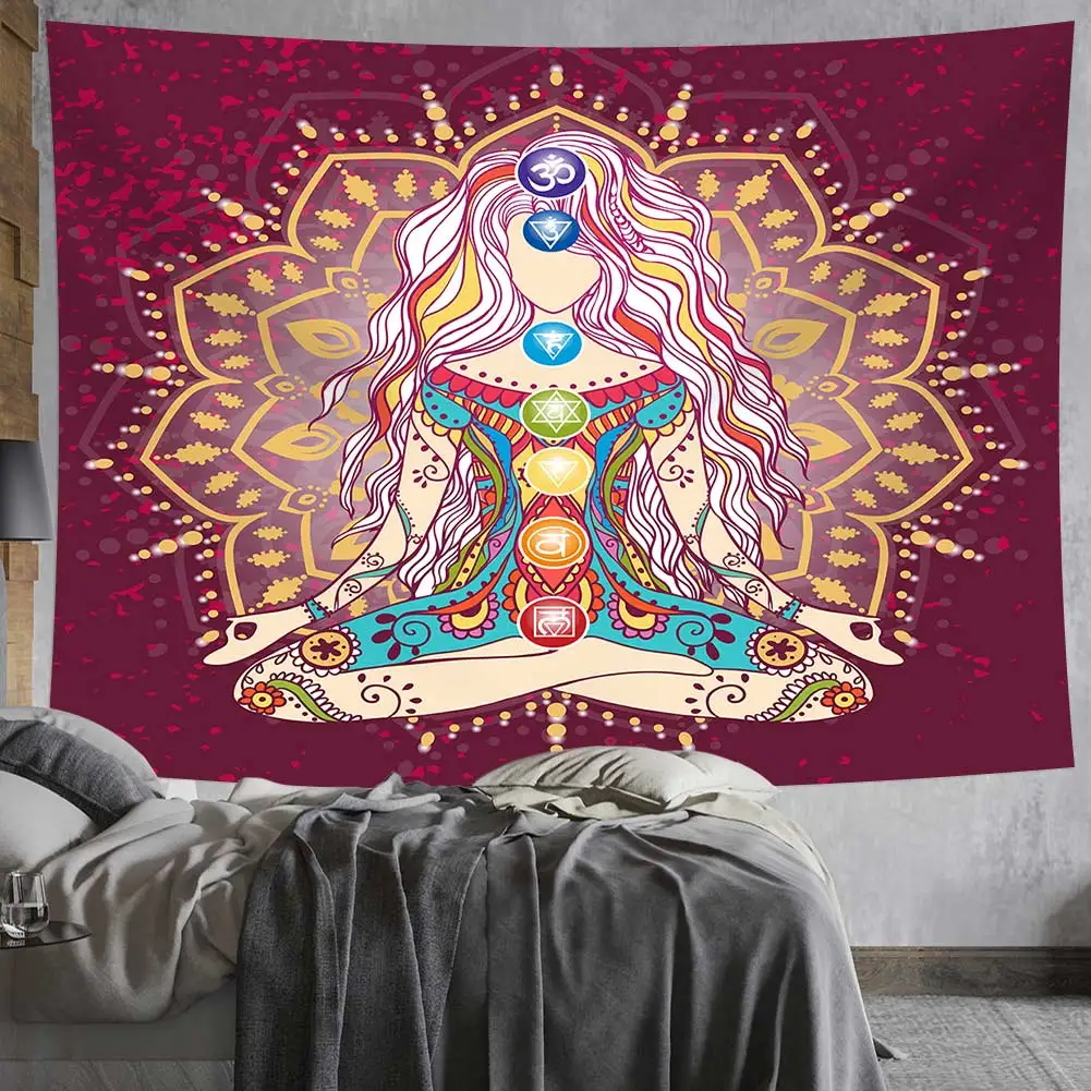 Индийский Будда медитация 7 Чакра гобелен настенный коврик Datura Коврик для йоги