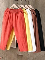 cotton linen pants women spring summer large size solid color harem pants elastic waist loose casual womans linen trousers