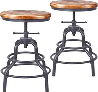 Industrial Vintage Bar Stool,Kitchen Counter Height Adjustable Screw Stool 27 Inch,Fully Welded Set of 2 (Wooden Top)