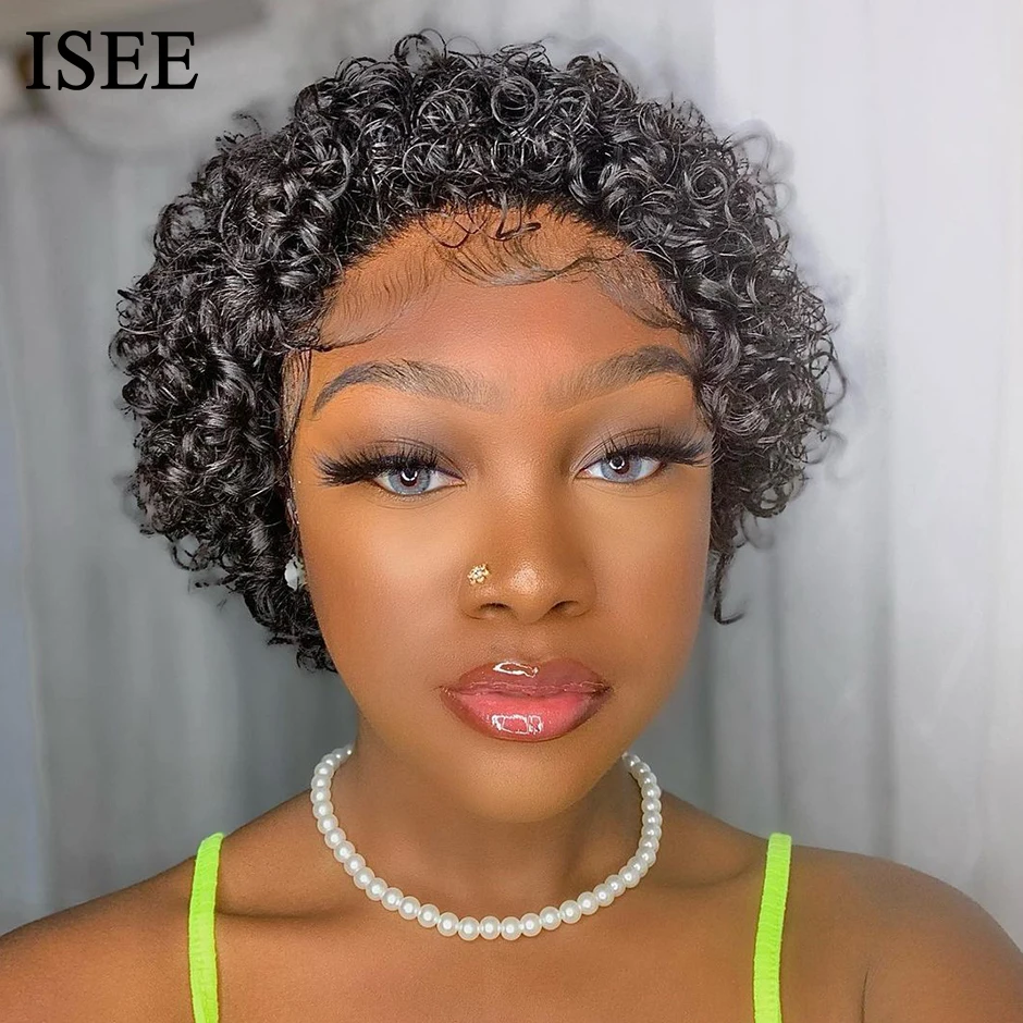 

ISEE HAIR Pixie Cut Wig Short Bob Wigs For Women ISEE HAIR Curly Human Hair Wig 13X1 Lace Part Wig Preplucked Hairline Wigs