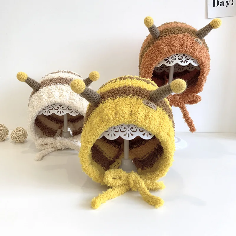 

3-24 Months Autumn Winter Baby Girls Baby Boys Cartoon Bee Hat Kids Beanies Infant Toddler Velvet Warm Ear Protection Hat