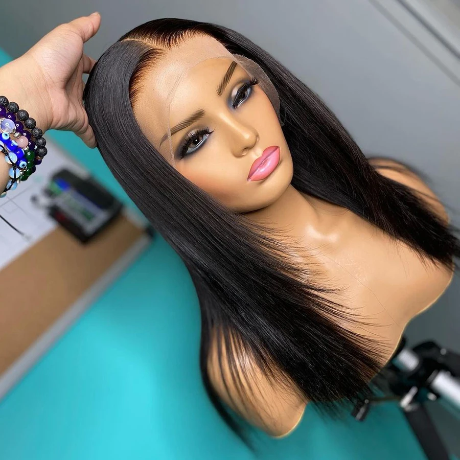 Free Part Soft 26 Inch Long Straight 180 Density Synthetic 4*4 Lace Front Silk Top Wig For Black Women Babyhair PrePlucked Daily