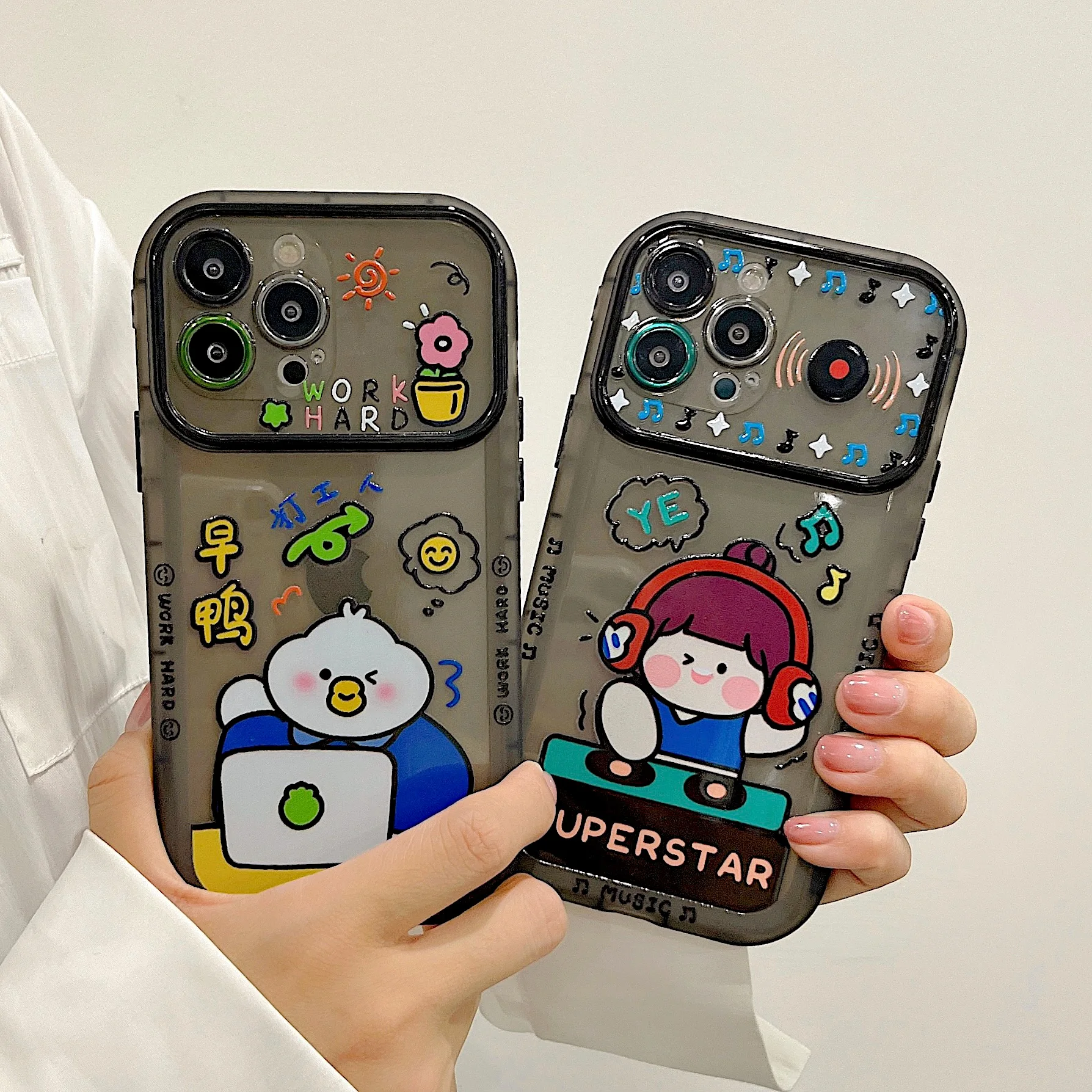 

Cartoon Cute Duck DJing Girl Creative Phone Cases For iPhone 13 12 11 Pro Max XR XS MAX X Couple Anti-drop Soft TPU Cover Gift