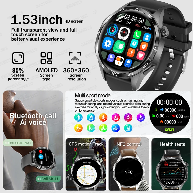 Смарт-часы для Huawei WATCH 5 Pro мужские AMOLED полный сенсорный экран спортивный фитнес