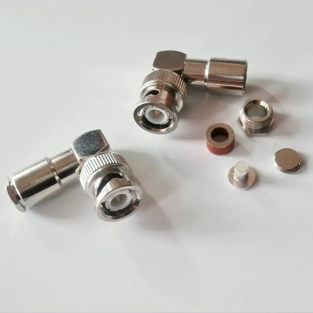 

Q9 BNC Male 90 Degree Right Angle Plug RF Coax Connector Clamp Solder For LMR195 RG58 RG142 RG223 RG400 RF Coaxial Nickel plated