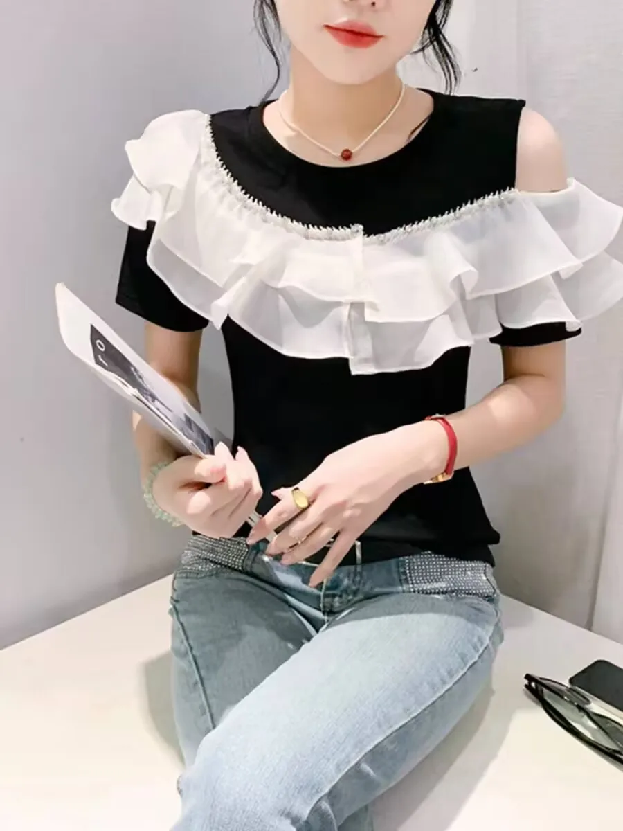 Новое поступление 2024 однотонная блестящая шелковая футболка с