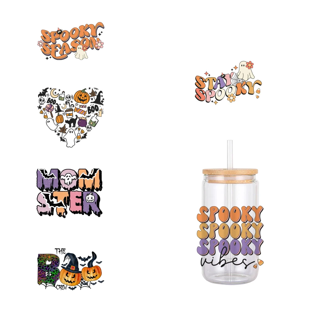 11x12 см Рисунок Счастливого Хэллоуина V DTF переводная наклейка водонепроницаемые