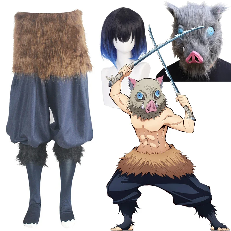 

Hashibira Inosuke Cosplay Costume Demon Slayer Cosplay Costume Anime Kimetsu No Yaiba Inosuke Uniform Wig Mask Halloween