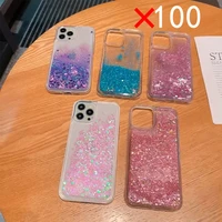 glitter phone case for iphone 13 12 11 pro max x xr xs 6s 6 7 8 5 5s se 2020 liquid quicksand bling love heart back cover 100pcs