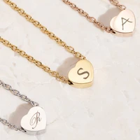dainty heart initial necklace personalised letter custom engraved pendant stainless steel jewellery for her layering necklace