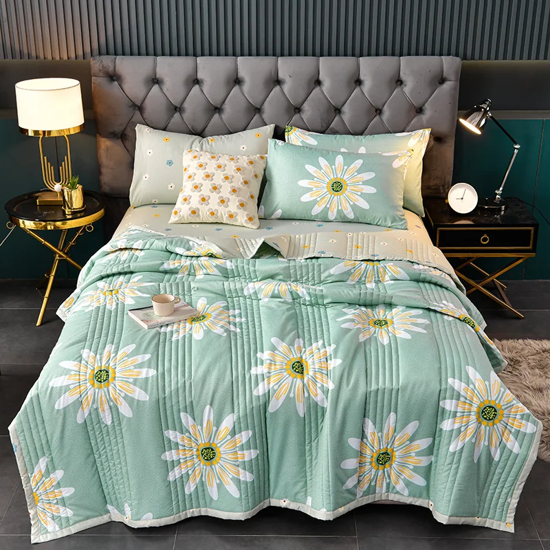 

Summer Washed Cotton Quilt Air-conditioning Comforter Soft Breathable Blanket Thin Leaf Print Bedspread Bed Cover Home Textiles