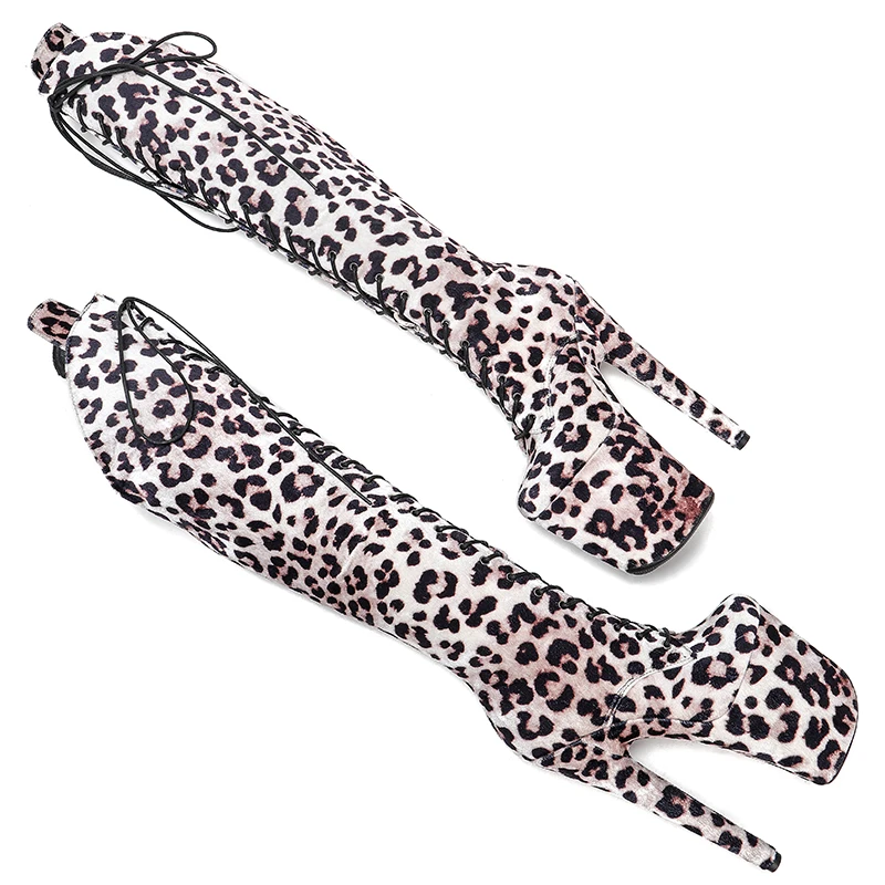 Leecabe 20CM/8Inch Leopard Upper  Platform disco party High Heels Shoes Pole Dance boot