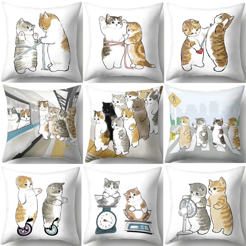 

Cartoon Cat Pillow Case Cute Funny Cat Life Cushion Cover Pillow Cover Decorative Pillows for Sofa Car Pillowcase
