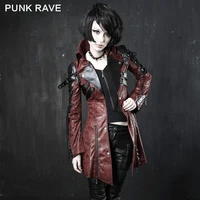 punk rave gothic style women vampire red punk studded heavy pu leather motorcycle jacket leather fashion brand quality long coat