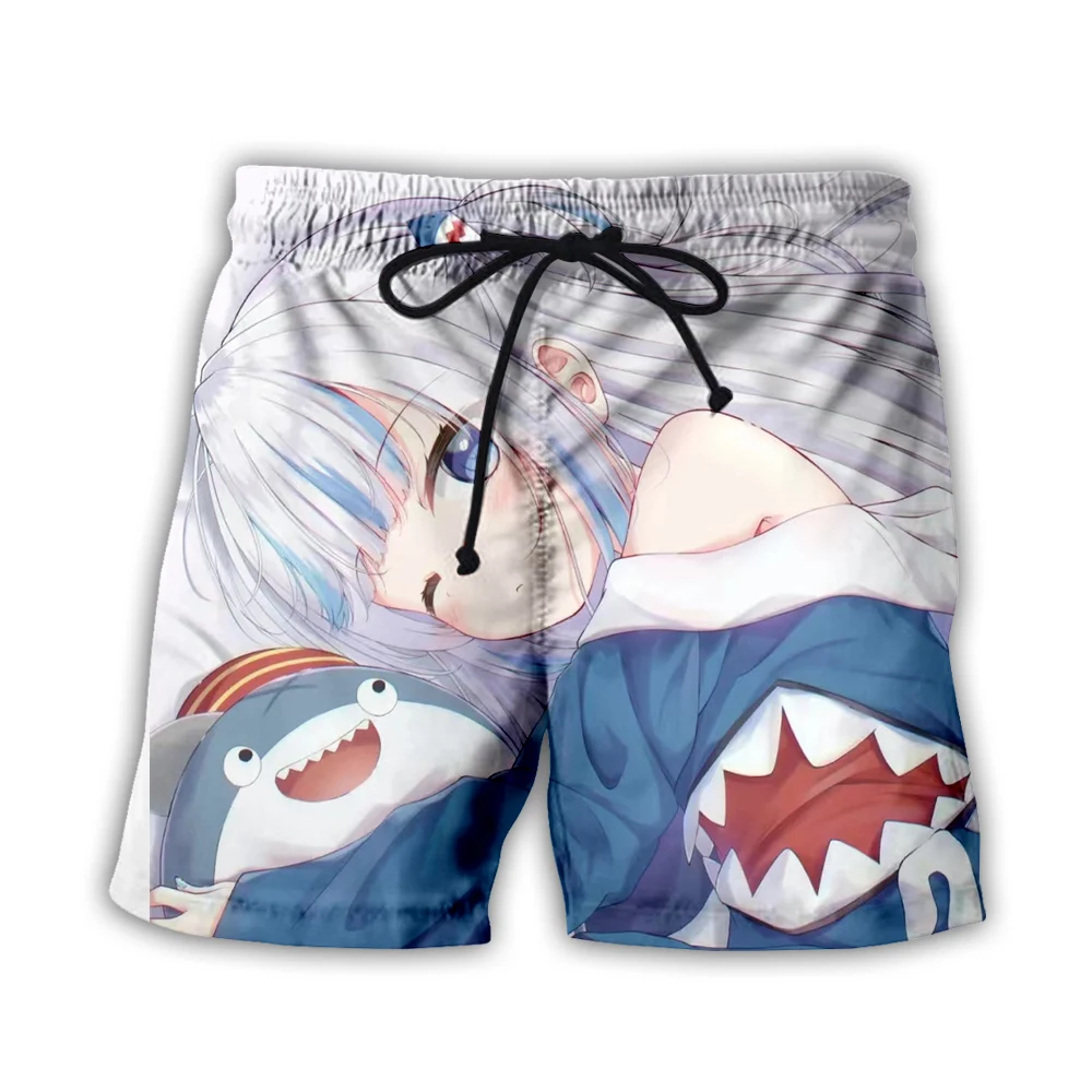 Фото Аниме Gawr Gura VTuber шорты с 3D принтом для мужчин и женщин Kawaii Shark Girls летние пляжные шорты повседневные шорты для доски короткие №1