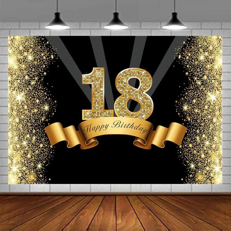 

Photography Backdrop Black And Gold Happy 18 Years Old 18th Birthday Party Background Decorations Banner Props
