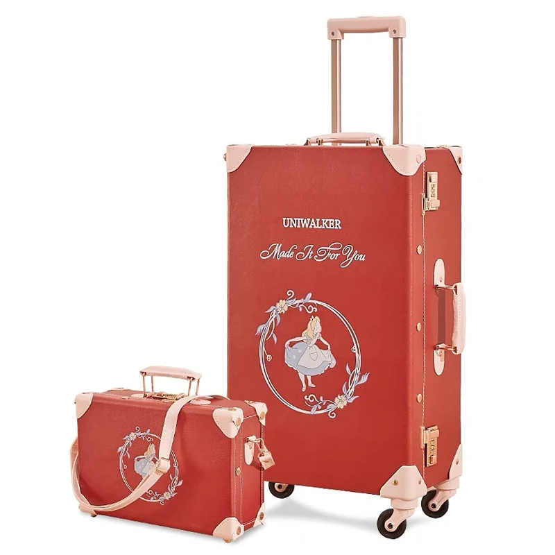 

2022 New Vintage PU Leather Travel Bag Rolling Luggage sets,20"24"26"inch Women Retro Trolley Suitcase with Unive
