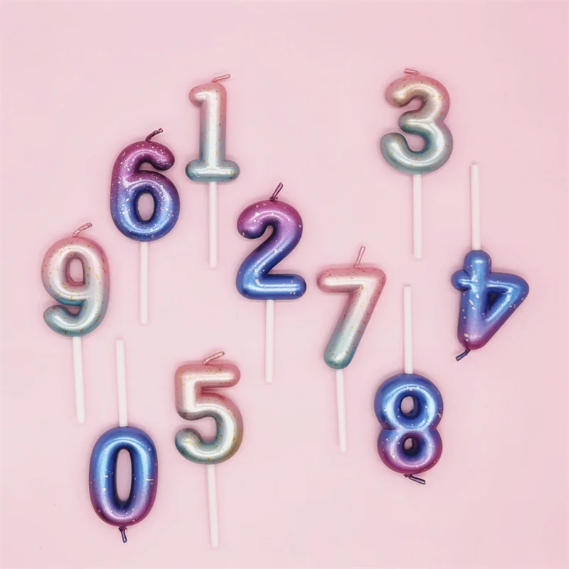 

New Fashion 6cm Gradient Number Candles 0-9 Creative Starry Digital Cake Candle Girls Boys Party Cake Candles Decoration