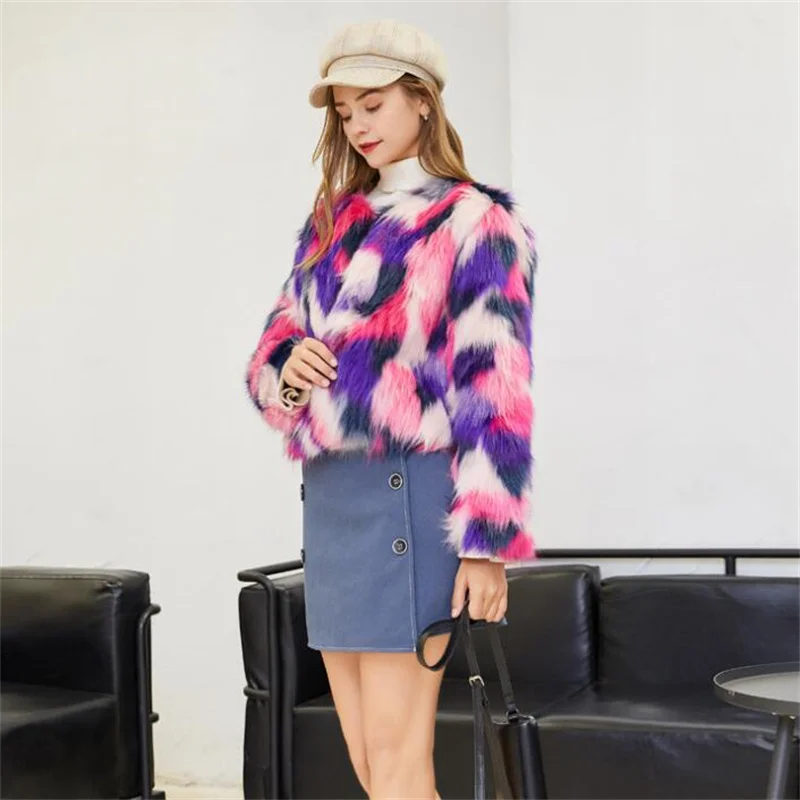 Autumn faux mink leather jacket womens Colorful camouflage fur leather coat women Cardigan jackets jaqueta de couro fashion